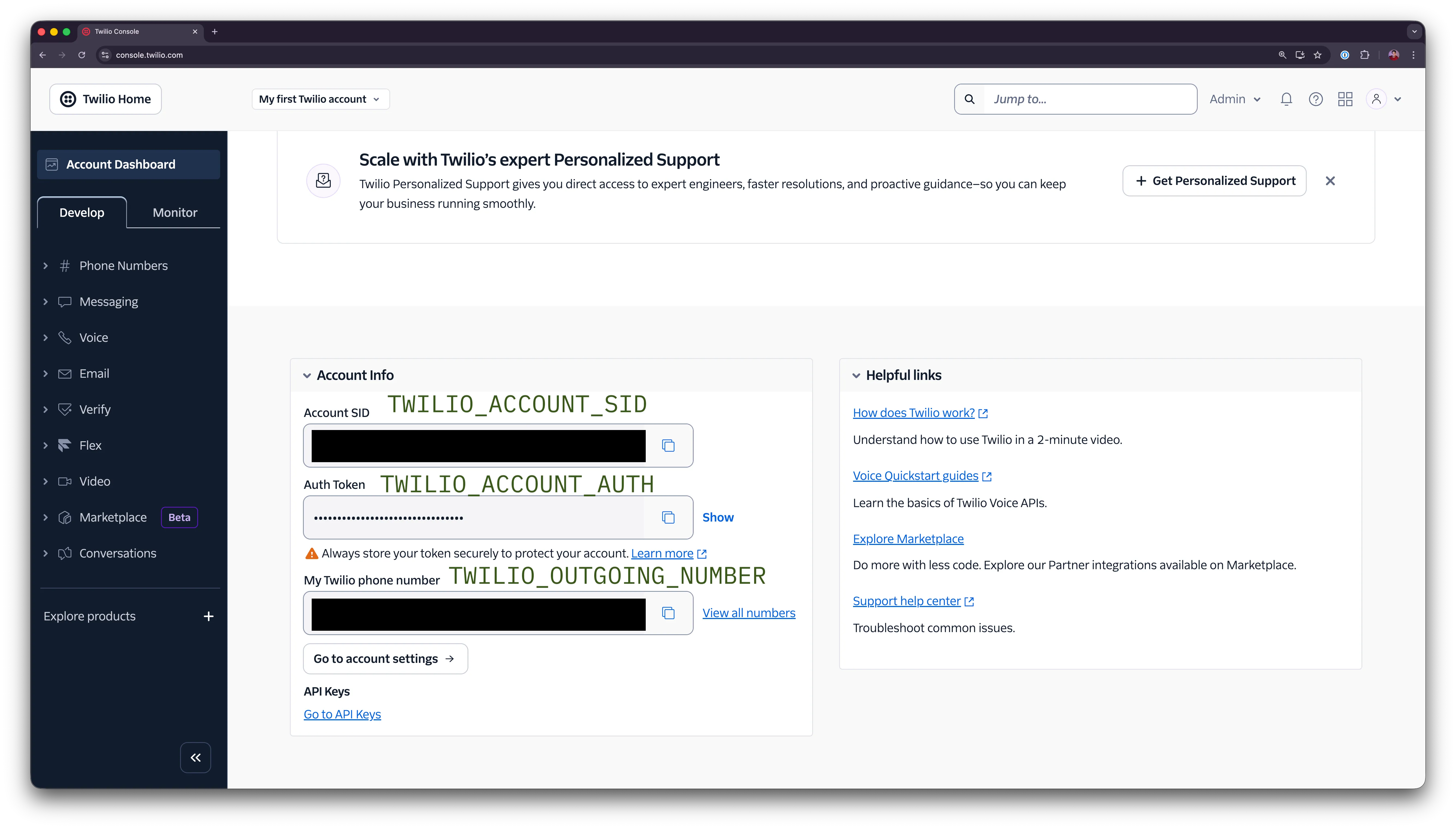 Twilio Console Credentials